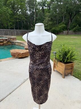 Leopard Print velvet Slip Dress - Brown & Black Medium